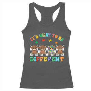 Its Okay To Be Different Autism Awareness Racerback Tank Top Autistic Cow Positivity Vibe TS10 Dark Heather Print Your Wear