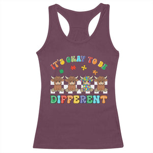 Its Okay To Be Different Autism Awareness Racerback Tank Top Autistic Cow Positivity Vibe TS10 Maroon Print Your Wear