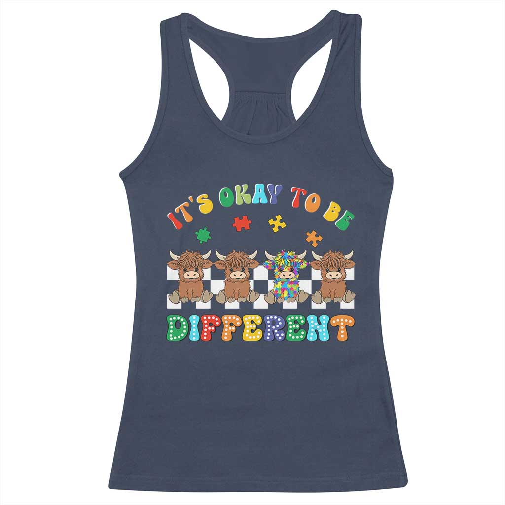 Its Okay To Be Different Autism Awareness Racerback Tank Top Autistic Cow Positivity Vibe TS10 Navy Print Your Wear