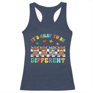 Its Okay To Be Different Autism Awareness Racerback Tank Top Autistic Cow Positivity Vibe TS10 Navy Print Your Wear