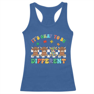 Its Okay To Be Different Autism Awareness Racerback Tank Top Autistic Cow Positivity Vibe TS10 Royal Blue Print Your Wear