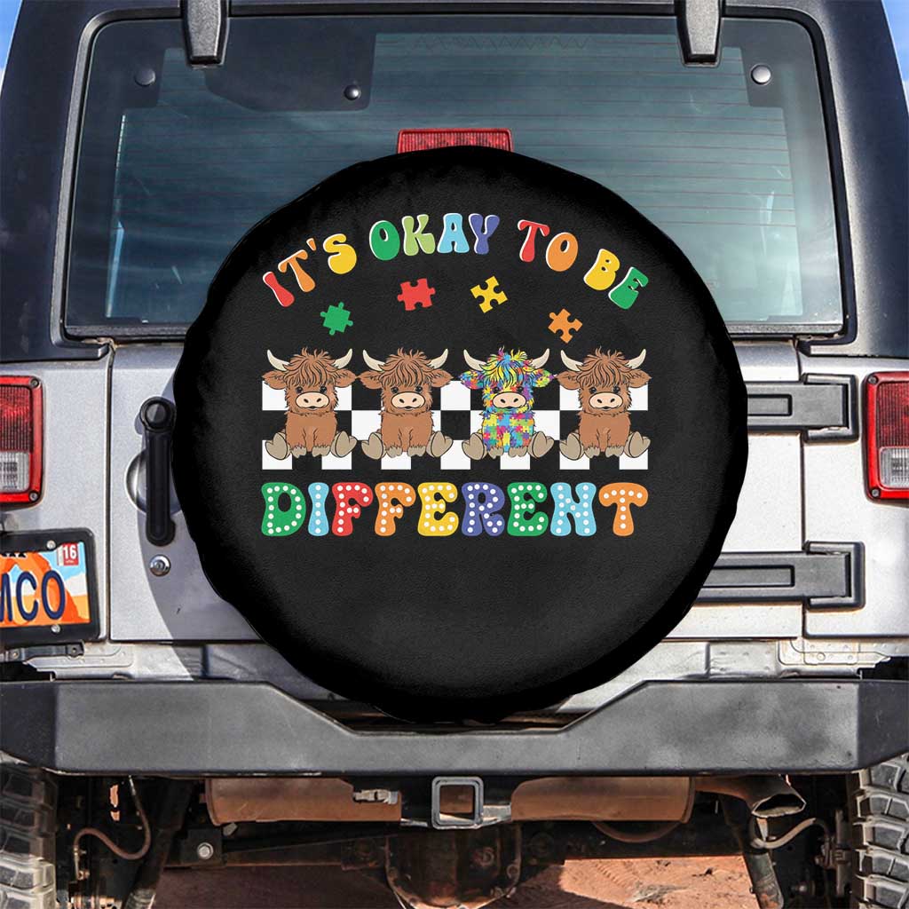 Its Okay To Be Different Autism Awareness Spare Tire Cover Autistic Cow Positivity Vibe TS10 No hole Black Print Your Wear