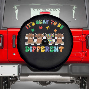 Its Okay To Be Different Autism Awareness Spare Tire Cover Autistic Cow Positivity Vibe TS10 Black Print Your Wear