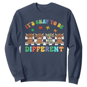 Its Okay To Be Different Autism Awareness Sweatshirt Autistic Cow Positivity Vibe TS10 Navy Print Your Wear
