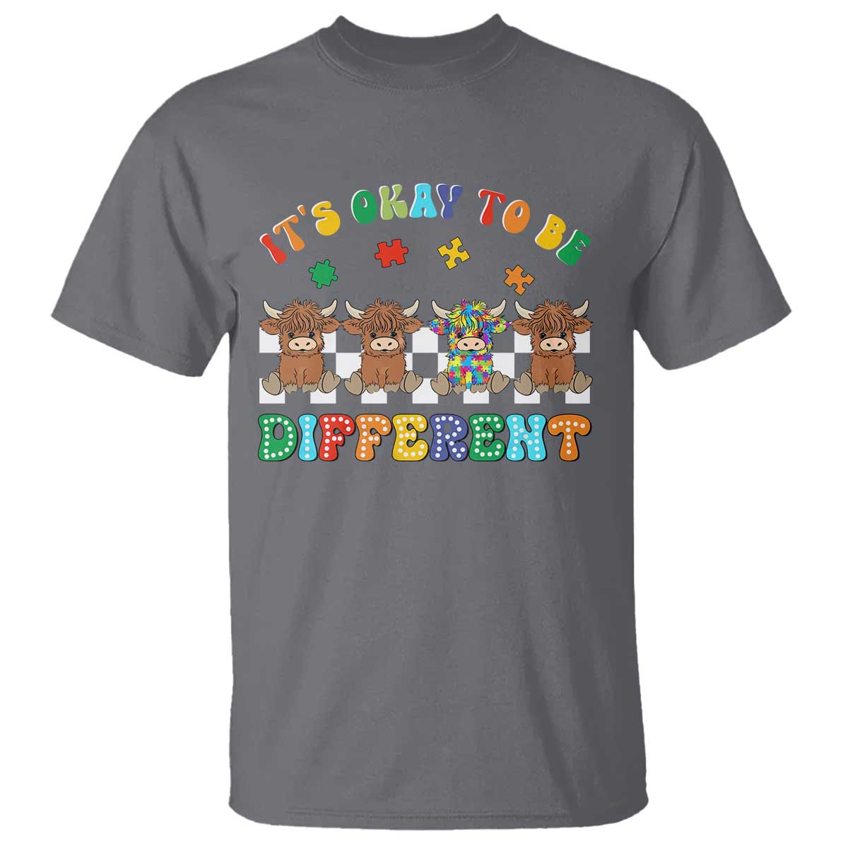 Its Okay To Be Different Autism Awareness T Shirt Autistic Cow Positivity Vibe TS10 Charcoal Print Your Wear