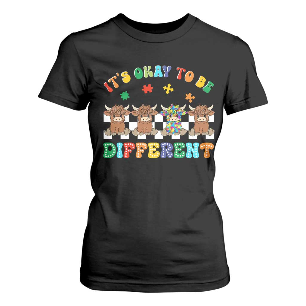 Its Okay To Be Different Autism Awareness T Shirt For Women Autistic Cow Positivity Vibe TS10 Black Print Your Wear