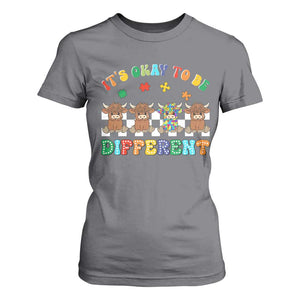 Its Okay To Be Different Autism Awareness T Shirt For Women Autistic Cow Positivity Vibe TS10 Charcoal Print Your Wear