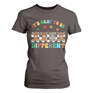 Its Okay To Be Different Autism Awareness T Shirt For Women Autistic Cow Positivity Vibe TS10 Dark Chocolate Print Your Wear