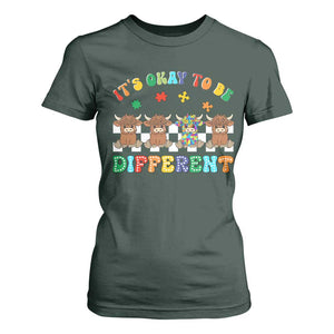 Its Okay To Be Different Autism Awareness T Shirt For Women Autistic Cow Positivity Vibe TS10 Dark Forest Green Print Your Wear