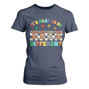 Its Okay To Be Different Autism Awareness T Shirt For Women Autistic Cow Positivity Vibe TS10 Navy Print Your Wear