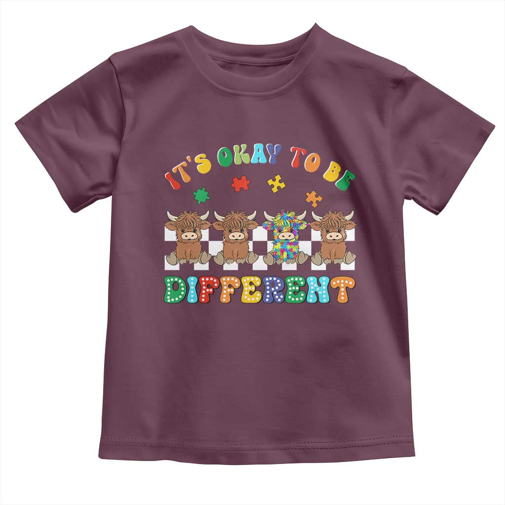 Its Okay To Be Different Autism Awareness Toddler T Shirt Autistic Cow Positivity Vibe TS10 Maroon Print Your Wear