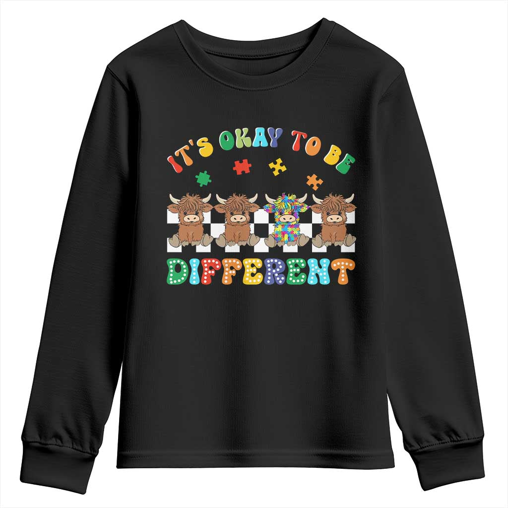 Its Okay To Be Different Autism Awareness Youth Sweatshirt Autistic Cow Positivity Vibe TS10 Black Print Your Wear