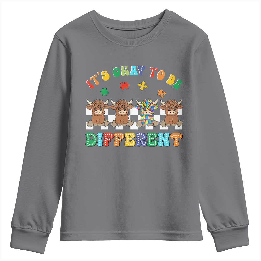 Its Okay To Be Different Autism Awareness Youth Sweatshirt Autistic Cow Positivity Vibe TS10 Charcoal Print Your Wear