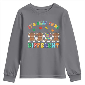 Its Okay To Be Different Autism Awareness Youth Sweatshirt Autistic Cow Positivity Vibe TS10 Charcoal Print Your Wear