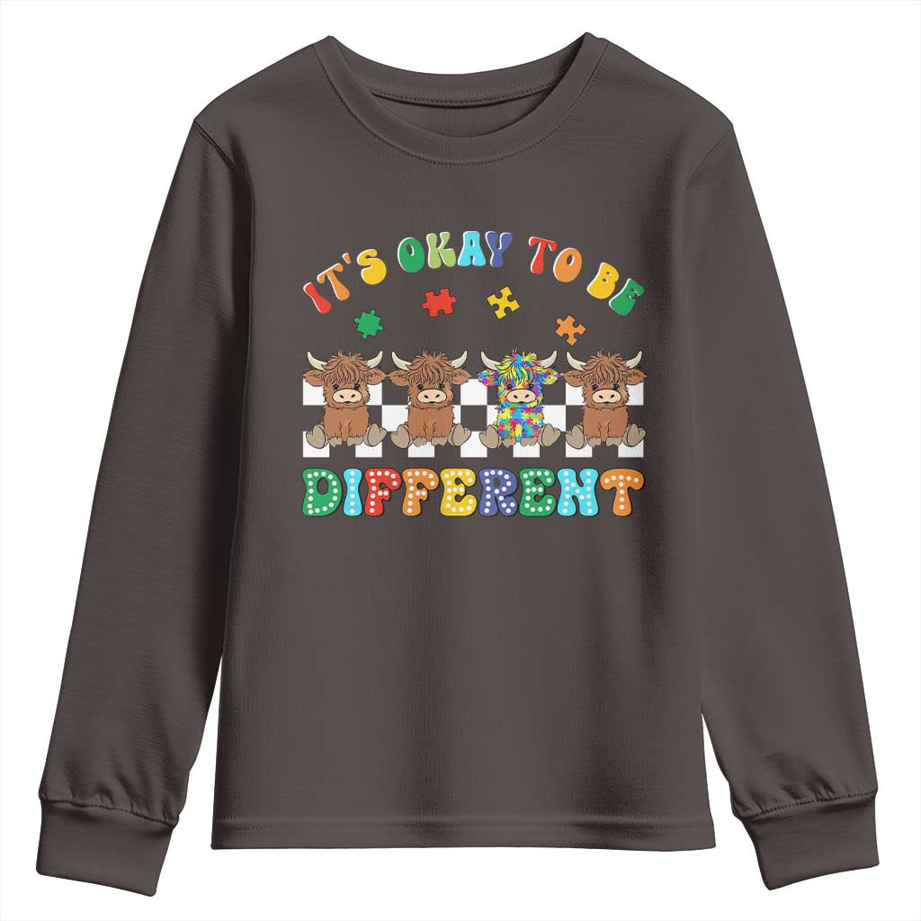 Its Okay To Be Different Autism Awareness Youth Sweatshirt Autistic Cow Positivity Vibe TS10 Dark Chocolate Print Your Wear