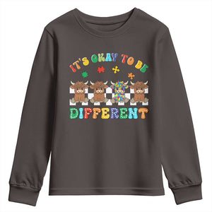 Its Okay To Be Different Autism Awareness Youth Sweatshirt Autistic Cow Positivity Vibe TS10 Dark Chocolate Print Your Wear
