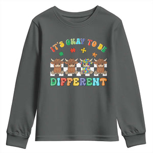 Its Okay To Be Different Autism Awareness Youth Sweatshirt Autistic Cow Positivity Vibe TS10 Dark Heather Print Your Wear
