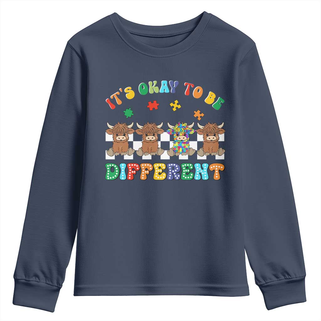 Its Okay To Be Different Autism Awareness Youth Sweatshirt Autistic Cow Positivity Vibe TS10 Navy Print Your Wear