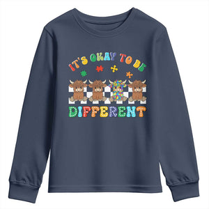 Its Okay To Be Different Autism Awareness Youth Sweatshirt Autistic Cow Positivity Vibe TS10 Navy Print Your Wear