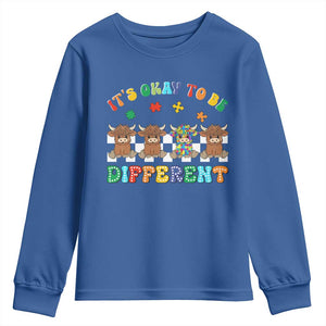 Its Okay To Be Different Autism Awareness Youth Sweatshirt Autistic Cow Positivity Vibe TS10 Royal Blue Print Your Wear