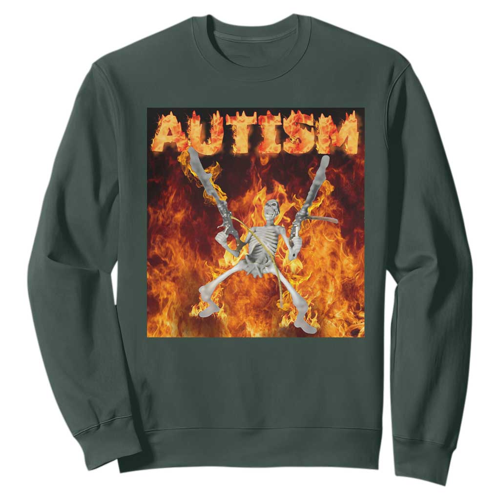 Autism Skeleton Meme Sweatshirt TS10 Dark Forest Green Print Your Wear