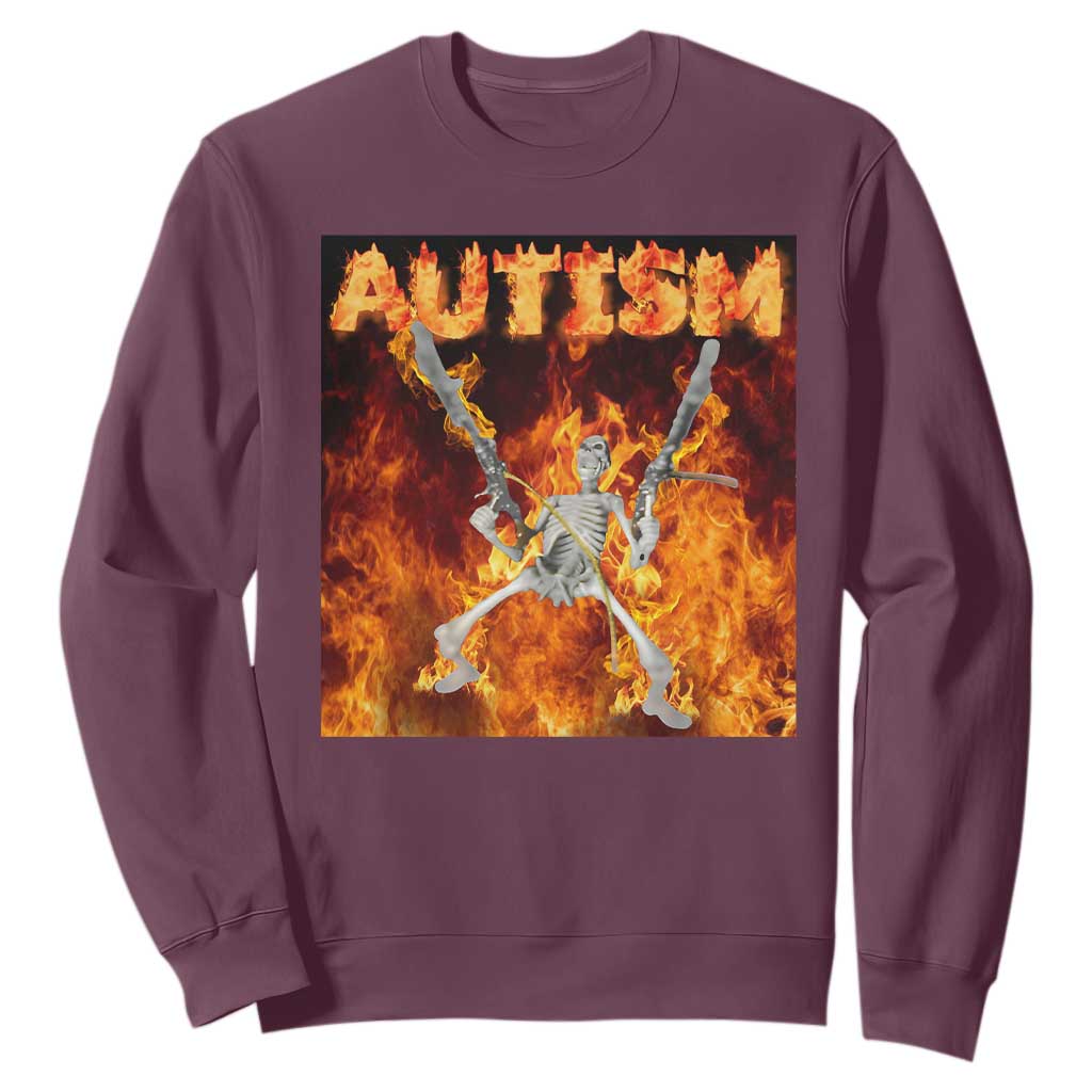 Autism Skeleton Meme Sweatshirt TS10 Maroon Print Your Wear
