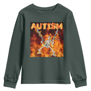 Autism Skeleton Meme Youth Sweatshirt TS10 Dark Forest Green Print Your Wear