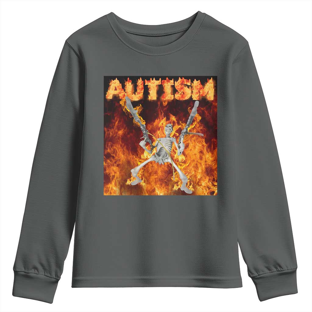 Autism Skeleton Meme Youth Sweatshirt TS10 Dark Heather Print Your Wear