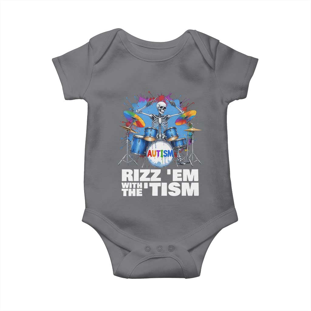 Autism Skeleton Meme Baby Onesie Rizz Em With The Tism Meme Autistic Drummer TS10 Charcoal Print Your Wear