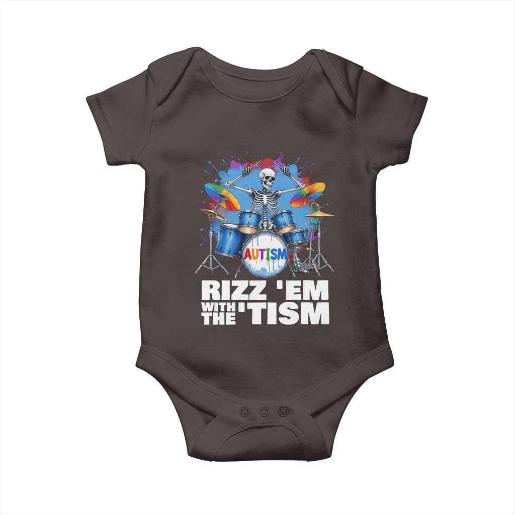 Autism Skeleton Meme Baby Onesie Rizz Em With The Tism Meme Autistic Drummer TS10 Dark Chocolate Print Your Wear