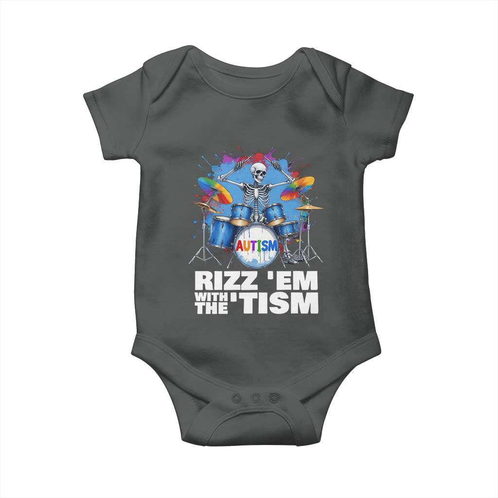 Autism Skeleton Meme Baby Onesie Rizz Em With The Tism Meme Autistic Drummer TS10 Dark Heather Print Your Wear
