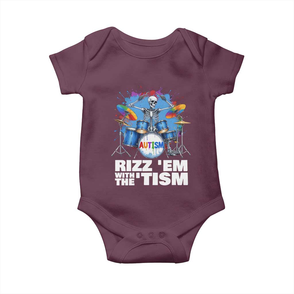 Autism Skeleton Meme Baby Onesie Rizz Em With The Tism Meme Autistic Drummer TS10 Maroon Print Your Wear