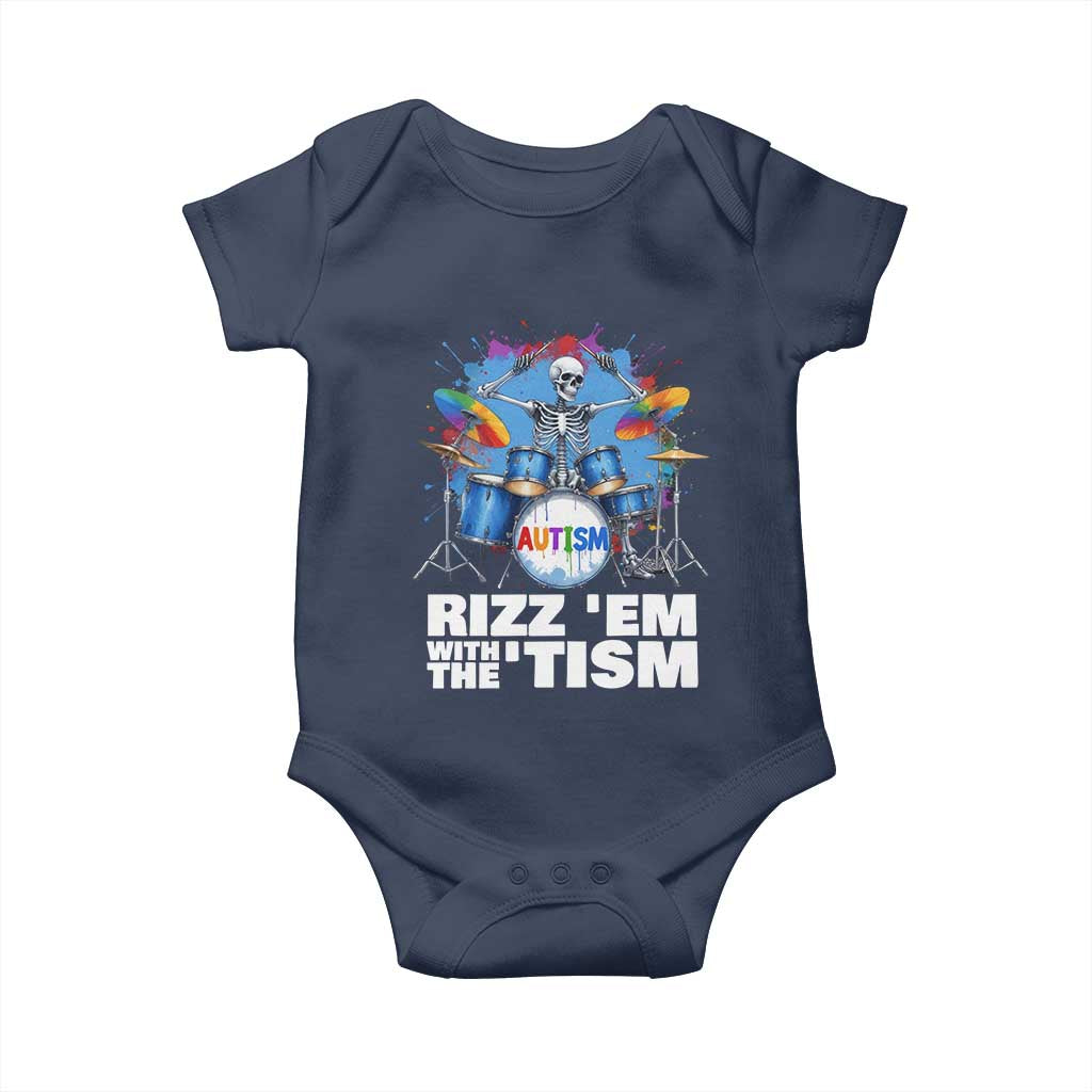 Autism Skeleton Meme Baby Onesie Rizz Em With The Tism Meme Autistic Drummer TS10 Navy Print Your Wear