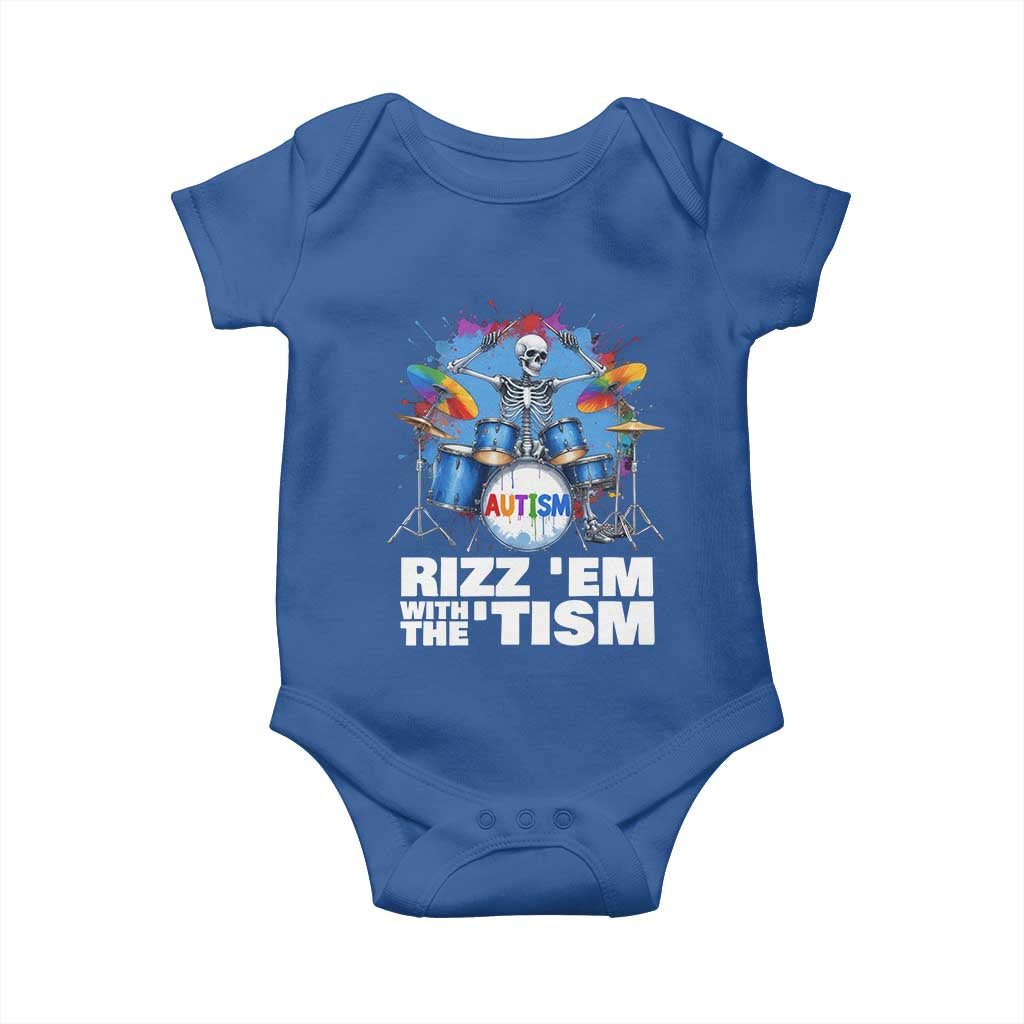 Autism Skeleton Meme Baby Onesie Rizz Em With The Tism Meme Autistic Drummer TS10 Royal Blue Print Your Wear