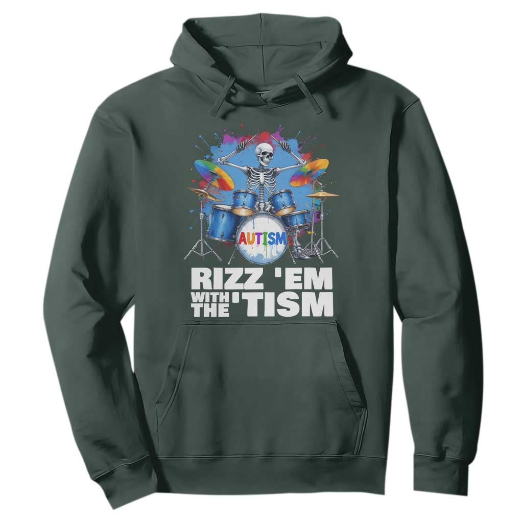 Autism Skeleton Meme Hoodie Rizz Em With The Tism Meme Autistic Drummer TS10 Dark Forest Green Print Your Wear