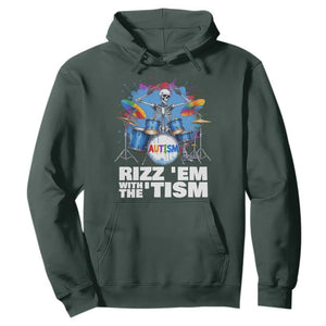 Autism Skeleton Meme Hoodie Rizz Em With The Tism Meme Autistic Drummer TS10 Dark Forest Green Print Your Wear
