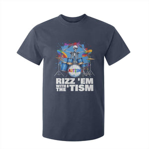 Autism Skeleton Meme T Shirt For Kid Rizz Em With The Tism Meme Autistic Drummer TS10 Navy Print Your Wear