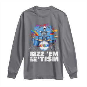 Autism Skeleton Meme Long Sleeve Shirt Rizz Em With The Tism Meme Autistic Drummer TS10 Charcoal Print Your Wear