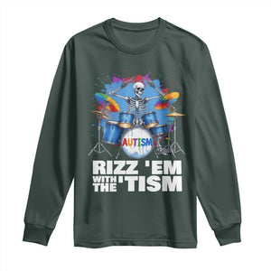 Autism Skeleton Meme Long Sleeve Shirt Rizz Em With The Tism Meme Autistic Drummer TS10 Dark Forest Green Print Your Wear