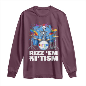 Autism Skeleton Meme Long Sleeve Shirt Rizz Em With The Tism Meme Autistic Drummer TS10 Maroon Print Your Wear