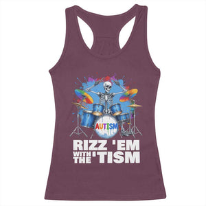 Autism Skeleton Meme Racerback Tank Top Rizz Em With The Tism Meme Autistic Drummer TS10 Maroon Print Your Wear