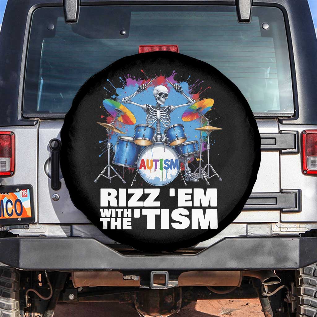 Autism Skeleton Meme Spare Tire Cover Rizz Em With The Tism Meme Autistic Drummer TS10 No hole Black Print Your Wear