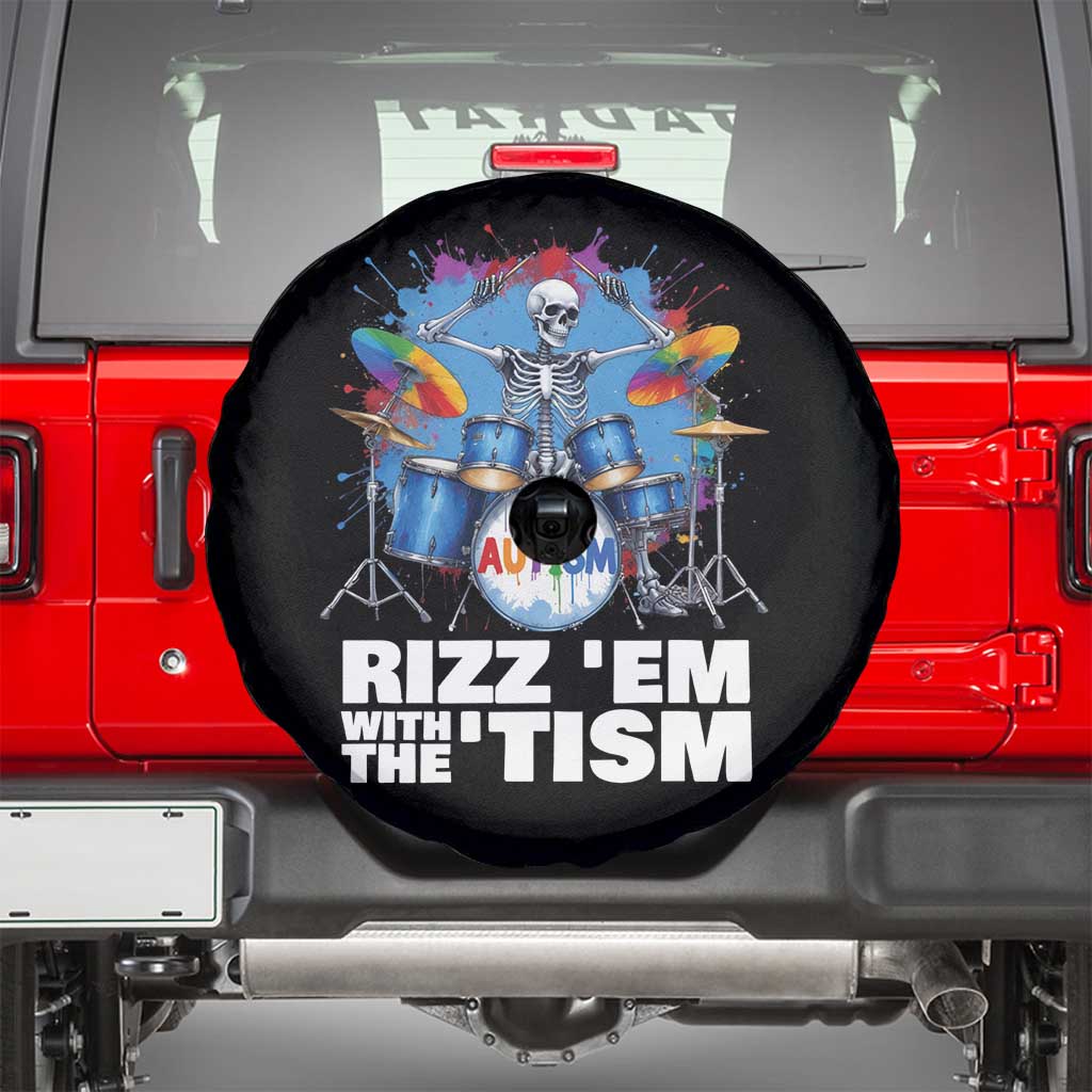 Autism Skeleton Meme Spare Tire Cover Rizz Em With The Tism Meme Autistic Drummer TS10 Black Print Your Wear