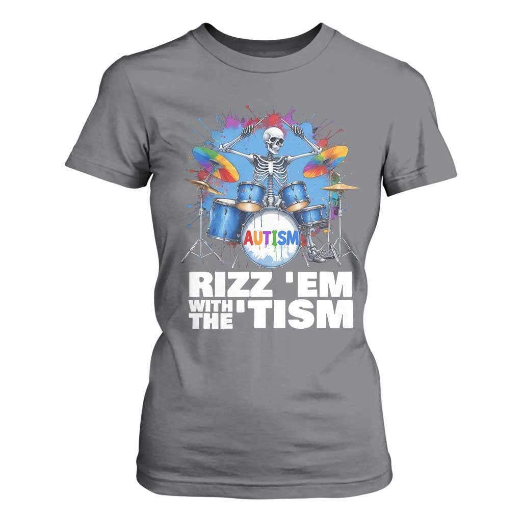 Autism Skeleton Meme T Shirt For Women Rizz Em With The Tism Meme Autistic Drummer TS10 Charcoal Print Your Wear