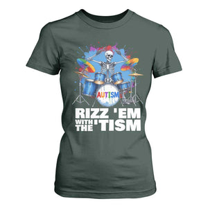 Autism Skeleton Meme T Shirt For Women Rizz Em With The Tism Meme Autistic Drummer TS10 Dark Forest Green Print Your Wear