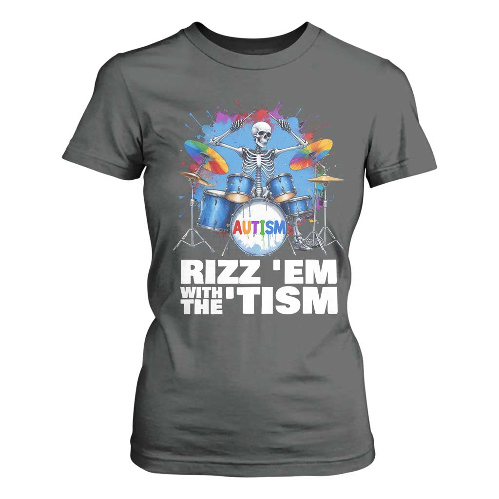Autism Skeleton Meme T Shirt For Women Rizz Em With The Tism Meme Autistic Drummer TS10 Dark Heather Print Your Wear