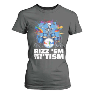 Autism Skeleton Meme T Shirt For Women Rizz Em With The Tism Meme Autistic Drummer TS10 Dark Heather Print Your Wear