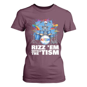 Autism Skeleton Meme T Shirt For Women Rizz Em With The Tism Meme Autistic Drummer TS10 Maroon Print Your Wear