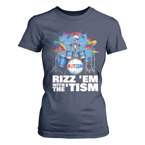 Autism Skeleton Meme T Shirt For Women Rizz Em With The Tism Meme Autistic Drummer TS10 Navy Print Your Wear