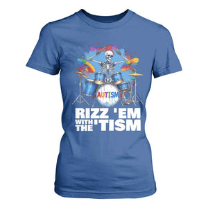 Autism Skeleton Meme T Shirt For Women Rizz Em With The Tism Meme Autistic Drummer TS10 Royal Blue Print Your Wear